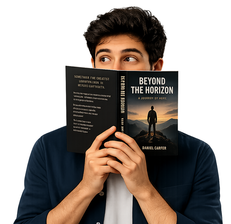 Author holding an open book