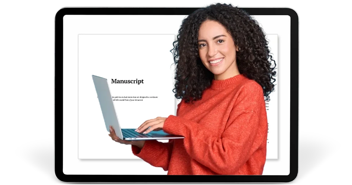 Author reviewing her manuscript on a laptop